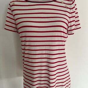 Tommy Hilfiger Red & White Striped Short Sleeve Tee with Shoulder Buttons